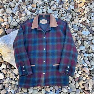 Vintage Woolrich Multicolor Plaid Wool Jacket with Brown Collar